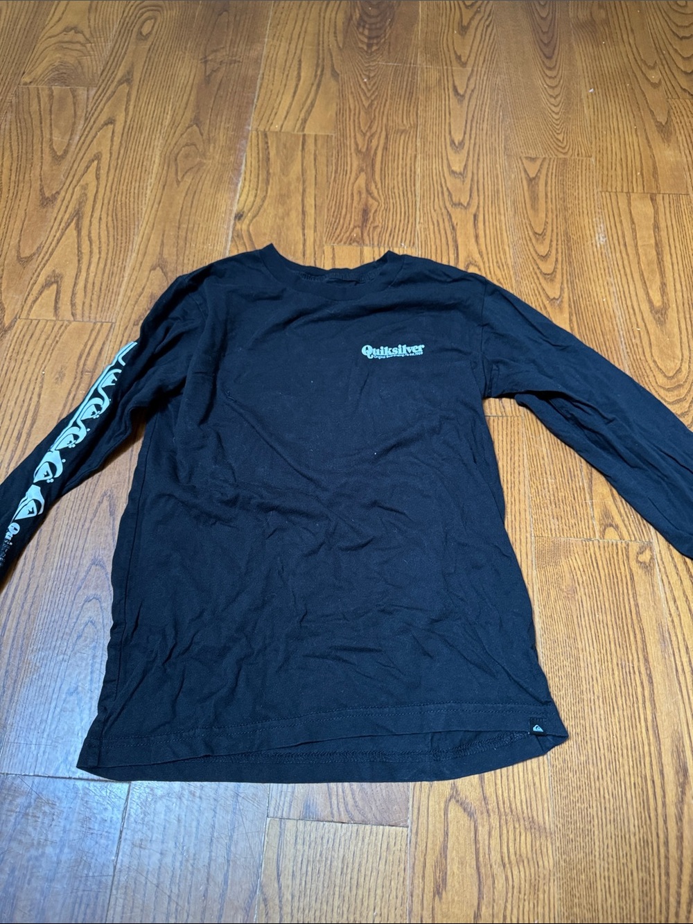 Quiksilver Black Long Sleeve Tee with White Sleeve Graphics